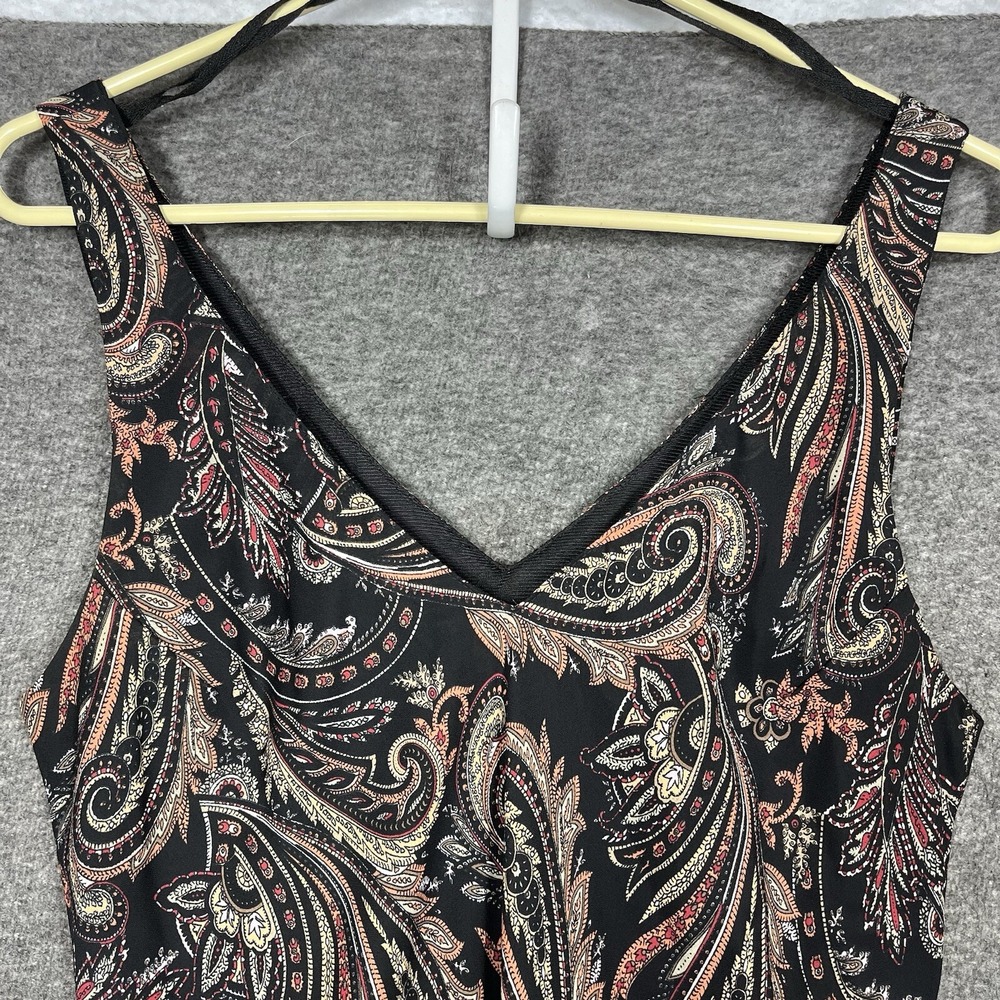 Y2K Positive Attitude Midi Dress Women's 14 Black Paisley Sheer Lined Sleeveless - Picture 6 of 11
